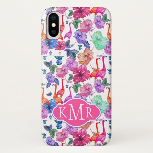 Coques Case-Mate iPhone Motif d'aquarelle tropicale| Monogramme (Dos)