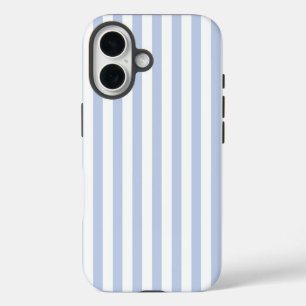 Coques iPhone 16 Motif d'art à rayures verticales bleu blanc doux