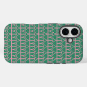 Coques Case-Mate iPhone Motif d'art de la ligne florale verte et rose (Verso (horizontal))