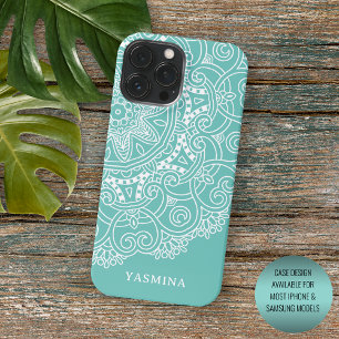 Case-Mate iPhone Case Motif d'art de mandala personnalisé sur bleu sarce