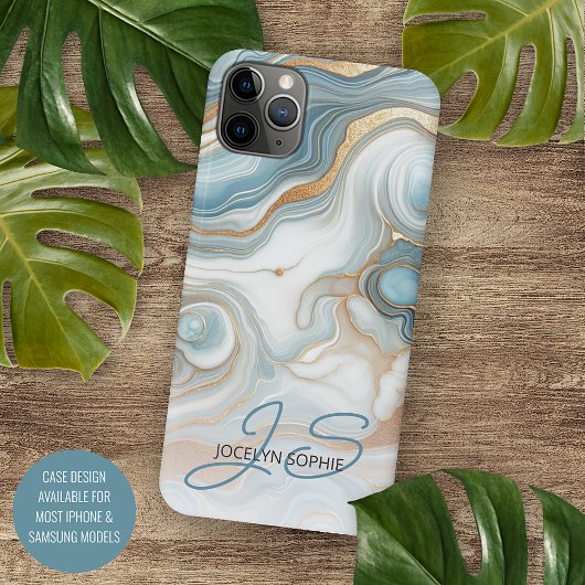Coques Case-Mate iPhone Motif d'art en marbre bleu Turquoise gris or