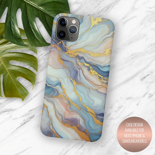 Coques Case-Mate iPhone Motif d'art en marbre bleu violet rose