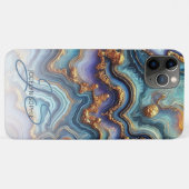 Coques Case-Mate iPhone Motif d'art en marbre doré bleu Turquoise foncé (Dos (Horizontal))