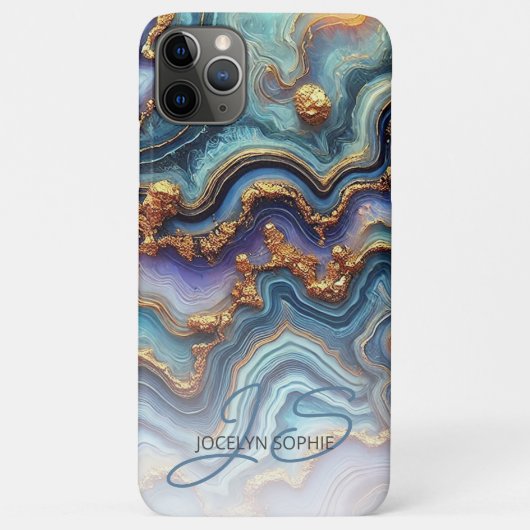 Coques Case-Mate iPhone Motif d'art en marbre doré bleu Turquoise foncé (Dos)