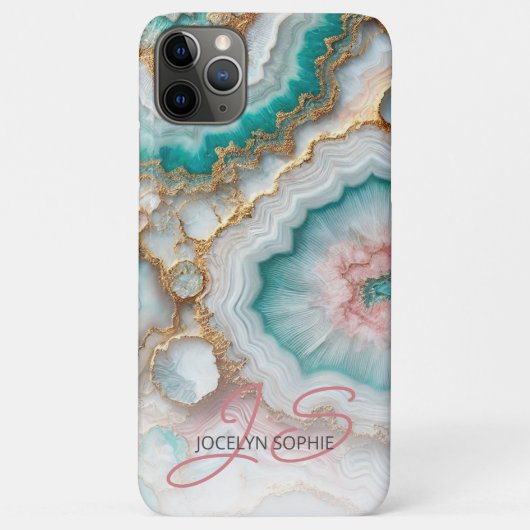 Coques Case-Mate iPhone Motif d'art en marbre doré rose bleu foncé Turquoi (Dos)