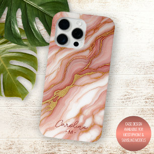 Coque iPhone 15 Pro Max Motif d'art en marbre rose mauve or personnalisé