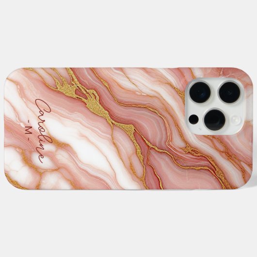 Coques Case-Mate iPhone Motif d'art en marbre rose rose pâle personnalisé (Verso (horizontal))