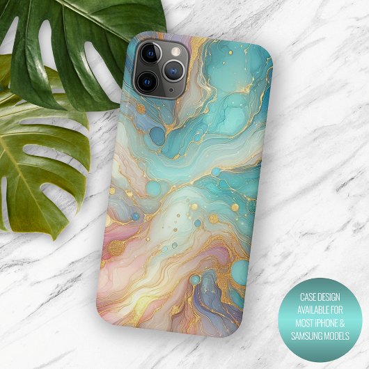 Coques Case-Mate iPhone Motif d'art en marbre rose violet Turquoise Aqua B