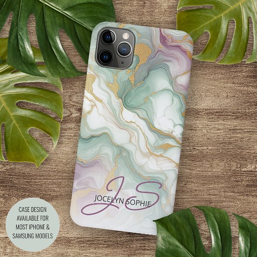 Coques Case-Mate iPhone Motif d'art en marbre rouge Mauve rose vert or