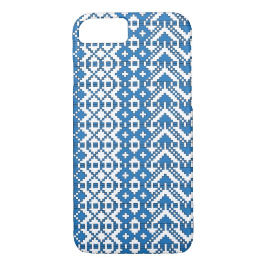 Coques Case-Mate iPhone Motif d'art folklorique letton bleu et blanc (Dos)