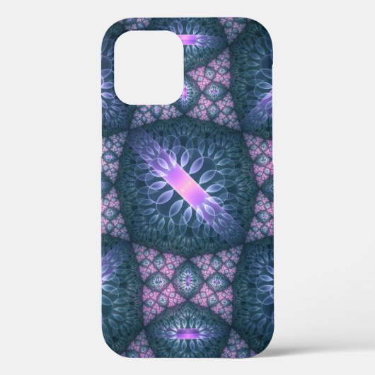Coques Case-Mate iPhone motif d'art fractal 3D Turquoise violet rose (Verso)