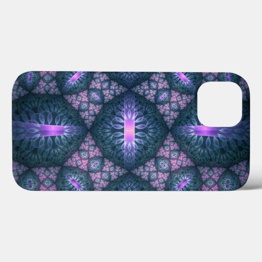 Coques Case-Mate iPhone motif d'art fractal 3D Turquoise violet rose (Verso (horizontal))