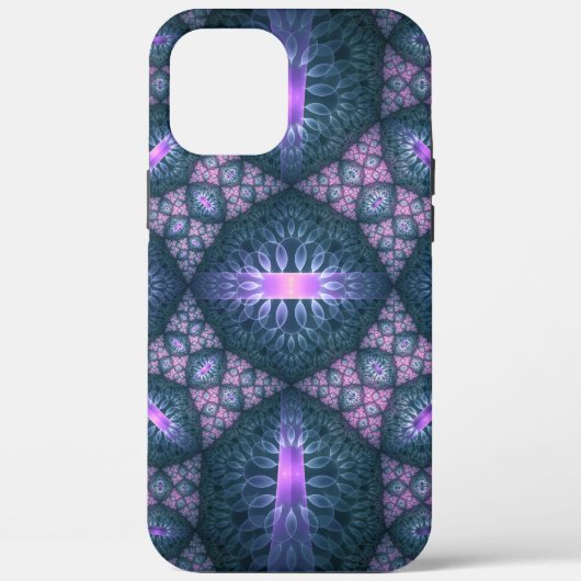 Coques Case-Mate iPhone motif d'art fractal 3D Turquoise violet rose (Verso)