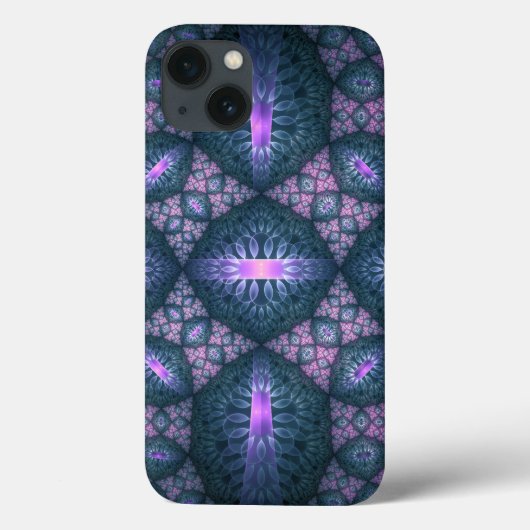 Coques Case-Mate iPhone motif d'art fractal 3D Turquoise violet rose (Verso)