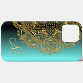 Coques Case-Mate iPhone Motif D'Art Mandala D'Or Personnalisé Sur Aqua Tur (Verso (horizontal))