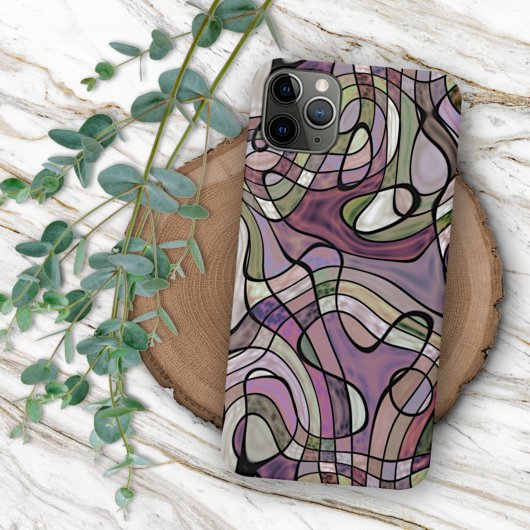 Coques Case-Mate iPhone Motif d'art mosaïque violet abstrait rétro