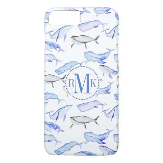 Coques Case-Mate iPhone Motif de baleine bleue d'aquarelle (Dos)