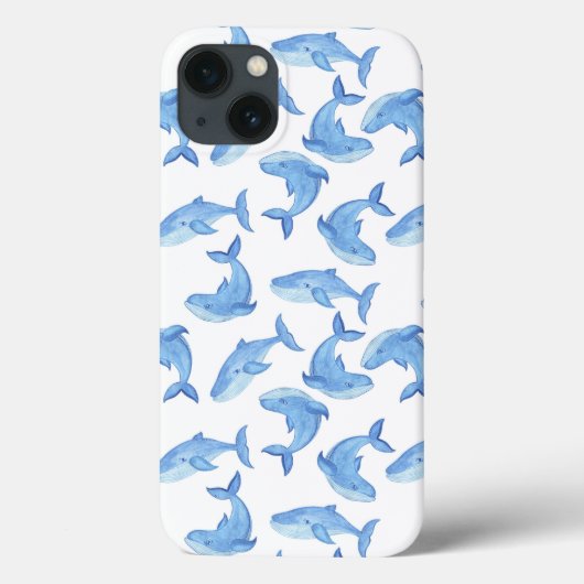 Coques Case-Mate iPhone Motif de baleine bleue d'aquarelle (Verso)