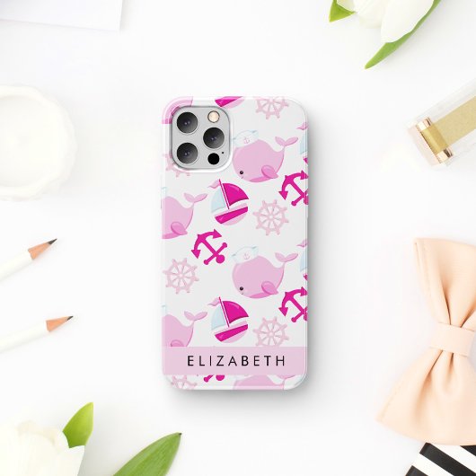 Coques Case-Mate iPhone Motif De Baleines, Baleines Roses, Votre Nom