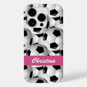 Coque Pour iPhone 14 Pro Motif de balle de football personnalisé rose