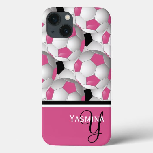 Coques Case-Mate iPhone Motif de balle de soccer rose Monogram (Verso)