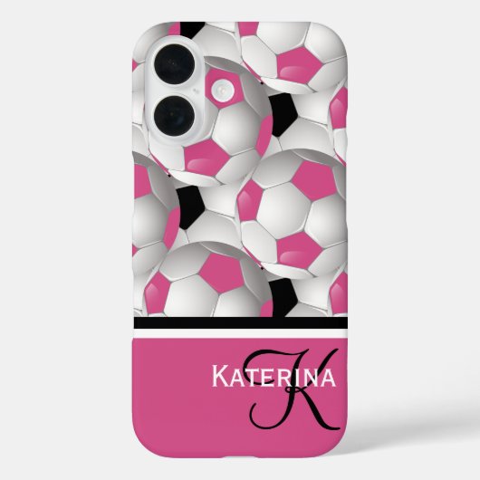 Coques Case-Mate iPhone Motif de balle de soccer rose Monogram (Verso)