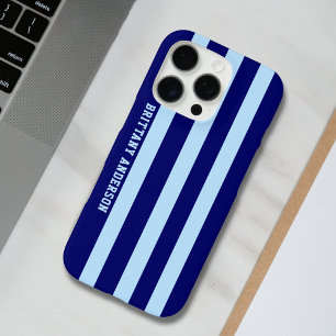 Coques iPhone 16 Pro Motif de bandes bleu et blanc Personnalisé