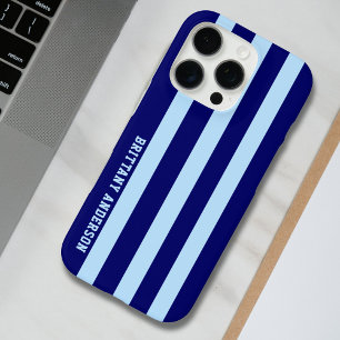 Coques iPhone 16 Pro Motif de bandes bleu et blanc Personnalisé