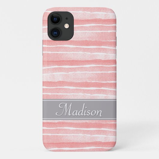 Coques Case-Mate iPhone Motif de bandes d'aquarelle rose pâle (Dos)