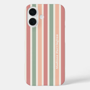 Coques iPhone 16 Motif de bandes rétro de nom personnalisé