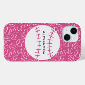 Coques Case-Mate iPhone Motif de baseball personnalisé en rose (Verso (horizontal))