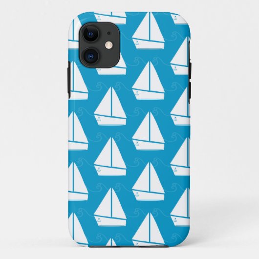 Coques Case-Mate iPhone Motif de bateau à voile bleu clair (Dos)