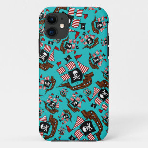Coque iPhone 11 Motif de bateau de pirates turquoise