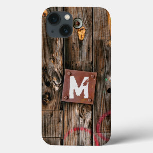 Coques Pour iPhone Motif de bois rustique industriel monogramme