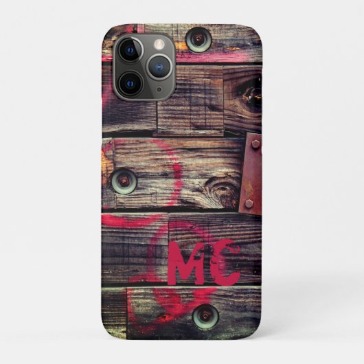 Coques Case-Mate iPhone Motif de bois rustique industriel monogramme (Dos)