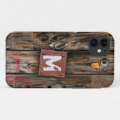 Coques Case-Mate iPhone Motif de bois rustique industriel monogramme (Dos (Horizontal))