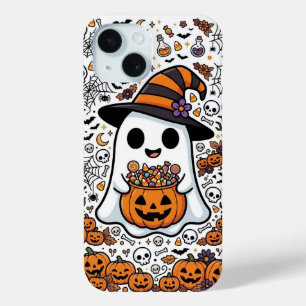 Coque Pour iPhone 15 Motif de bonbon citrouille fantôme Halloween Sorci