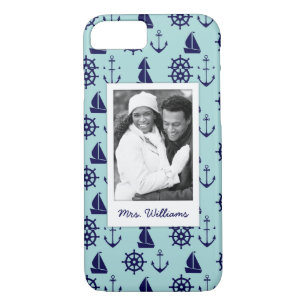 Coque iPhone 8/7 Motif de bord de la mer votre photo et nom
