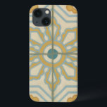 iPhone 13 Coque Motif de carreaux décoratifs de l'ancien monde<br><div class="desc">Créé Chariklia Zarris,  cet imprimé ancien offre un motif décoratif en carreaux bleu et or sur un arrière - plan beige. Serait un grand cadeau pour les fans de fleurs et d'estampes pastel!</div>
