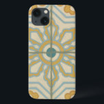 Etui iPhone 13 Motif de carreaux décoratifs de l'ancien monde<br><div class="desc">Créé Chariklia Zarris,  cet imprimé ancien offre un motif décoratif en carreaux bleu et or sur un arrière - plan beige. Serait un grand cadeau pour les fans de fleurs et d'estampes pastel!</div>