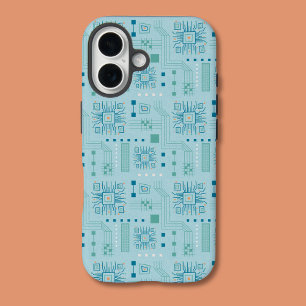 Coques iPhone 16 Motif de carte bleue et Turquoise