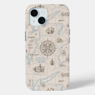 Coque Pour iPhone 15 Motif de carte de l'océan vintage