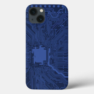 Etui iPhone 13 Motif de carte mère Geek bleu