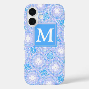 Coques iPhone 16 Motif de cercles bleu électrique Monogram