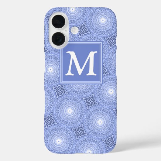 Coques Case-Mate iPhone Motif de cercles bleus monogramme (Verso)