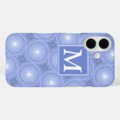 Coques Case-Mate iPhone Motif de cercles bleus monogramme (Verso (horizontal))