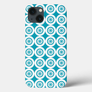 iPhone 13 Case Motif de cercles concentriques aqua et blanc