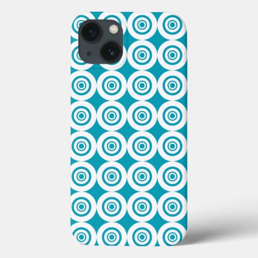 Coques Case-Mate iPhone Motif de cercles concentriques aqua et blanc (Verso)