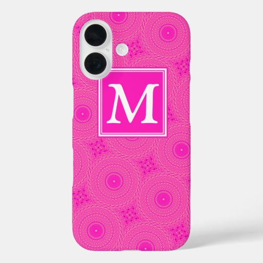 Coques Case-Mate iPhone Motif de cercles rose vif monogramme (Verso)