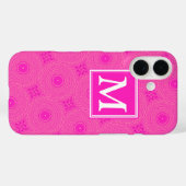 Coques Case-Mate iPhone Motif de cercles rose vif monogramme (Verso (horizontal))